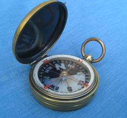 19th century brass pocket compass Mother of Pearl dial
