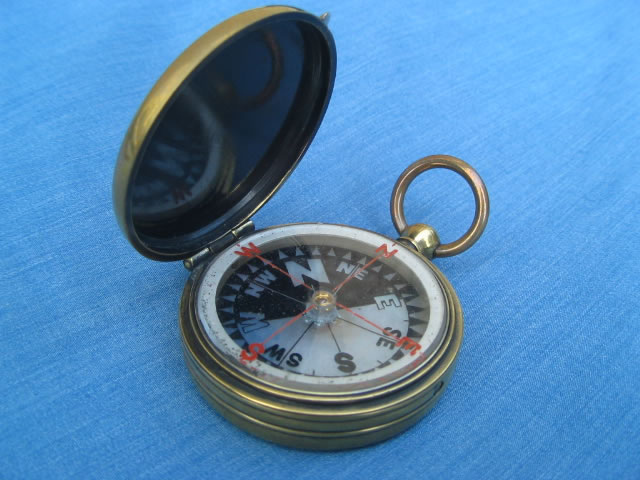 Circa 1880 brass cased pocket compass mother of pearl dial