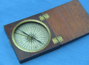 Goergian mahogany cased pocket compass