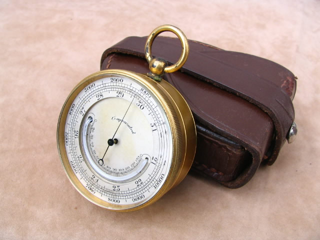 Antique pocket barometer/altimeter with mercury thermometer
