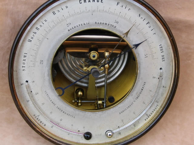 French Holosteric barometer with Centigrade & Fahrenheit thermometers