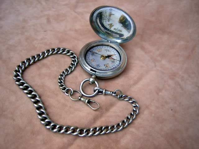 1918 Dennison pocket compass with fob chain