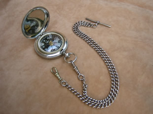 Antique pocket compass with Hallmarked silver Albert chain