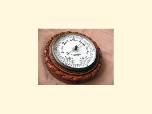 19th century rope twist aneroid barometer in Oak surround
