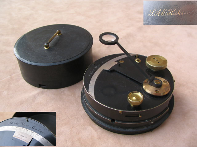 Elliott Bros box sextant showing maker and owners marks 