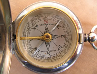 Close up view of compass dial