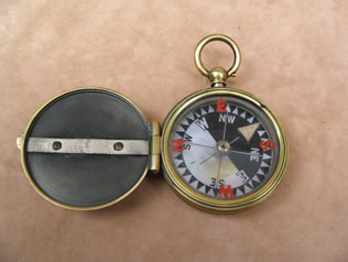 Victorian brass pocket compass with Mother of Pearl dial