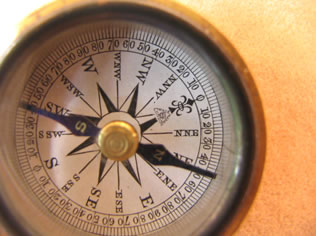 Close up view of compass dial