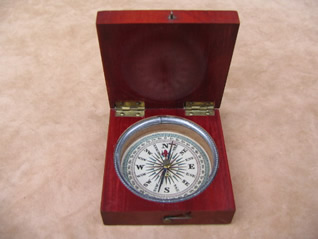 American mahogany cased pocket compass circa 1880