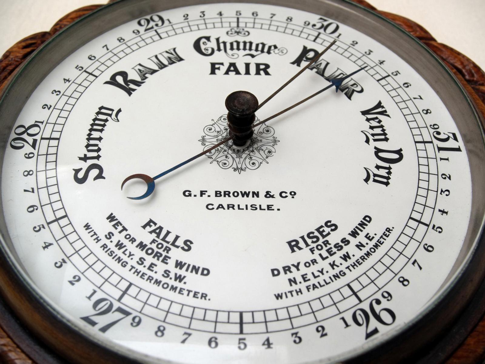 19th century aneroid barometer in Oak surround