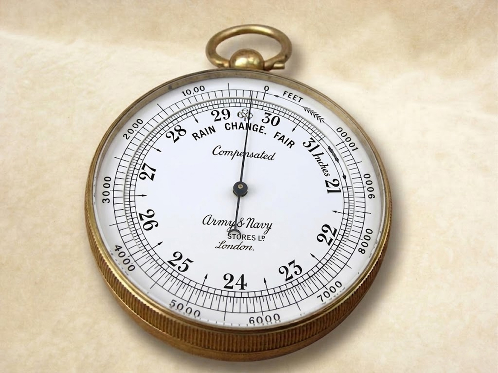 Army & Navy pocket barometer with altimeter ring