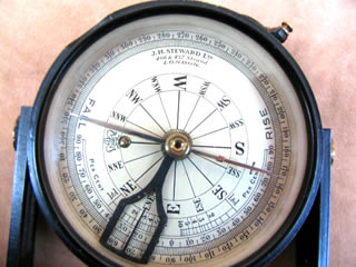 Close up view of compass dial