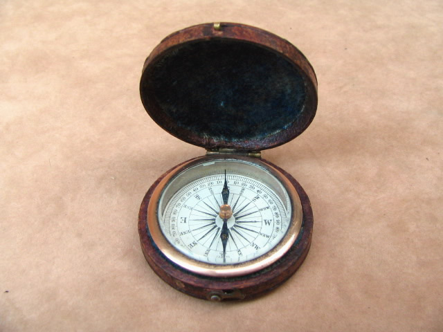 Victorian needle compass in fishskin covered case