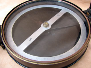 Close up view of compass dial