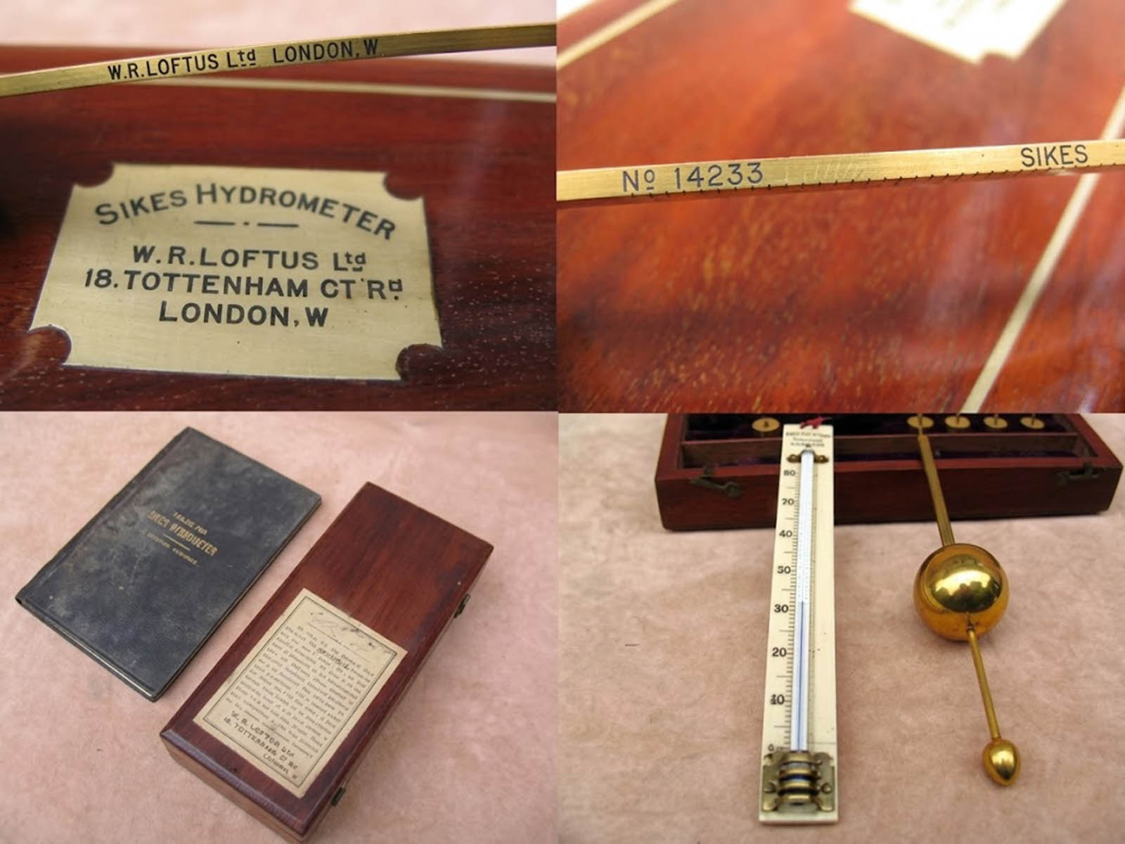 Sikes Hydrometer set by W R Loftus