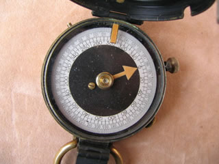 Close up view of compass dial