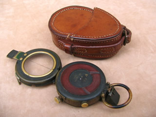 WW1 British Army prismatic marching compass with leather case
