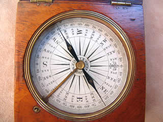Close up view of compass dial