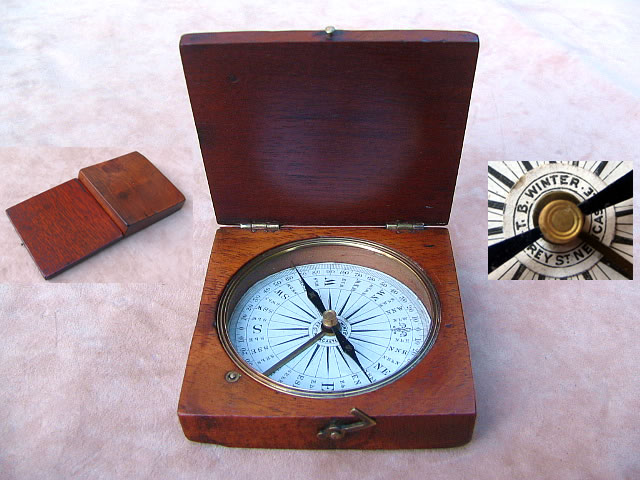 Mid 19th century mahogany cased compass by T B Winter