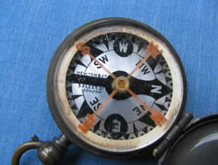 19th C brass compass, MOP dial