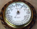 Victorian aneroid barometer with curved thermometer