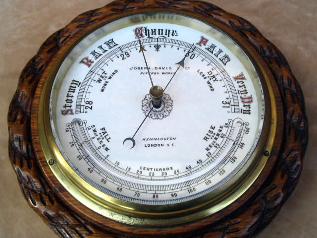 Joseph Davis 19th C barometer with curved thermometer