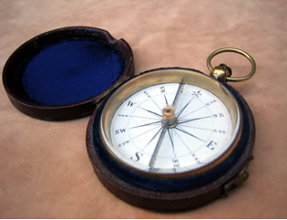 Georgian brass pocket compass with case