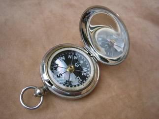 Antique Mother of Pearl pocket compass with chain