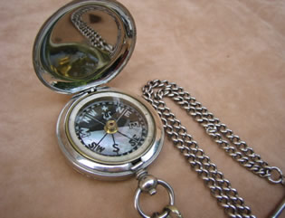 Antique Mother of Pearl pocket compass with chain