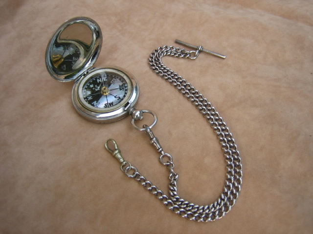 Antique pocket compass with Hallmarked silver Albert chain