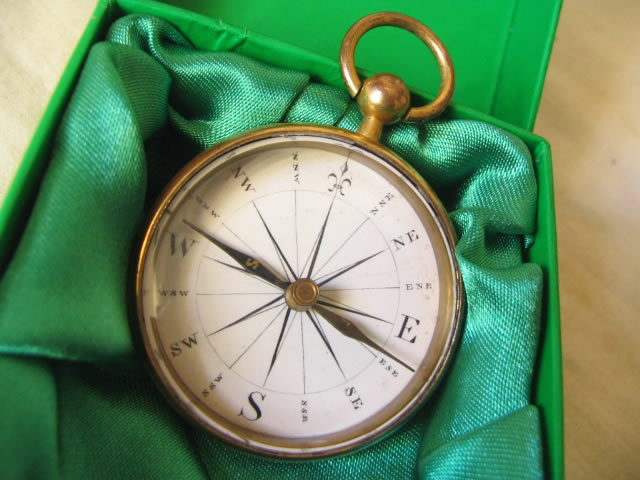 Georgian brass pocket compass in modern presentation box