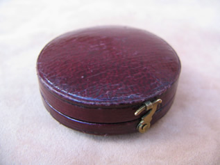 Top view of fishskin case with brass clasp