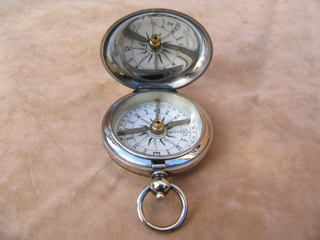 Antique full hunter cased pocket compass with English cross bar needle